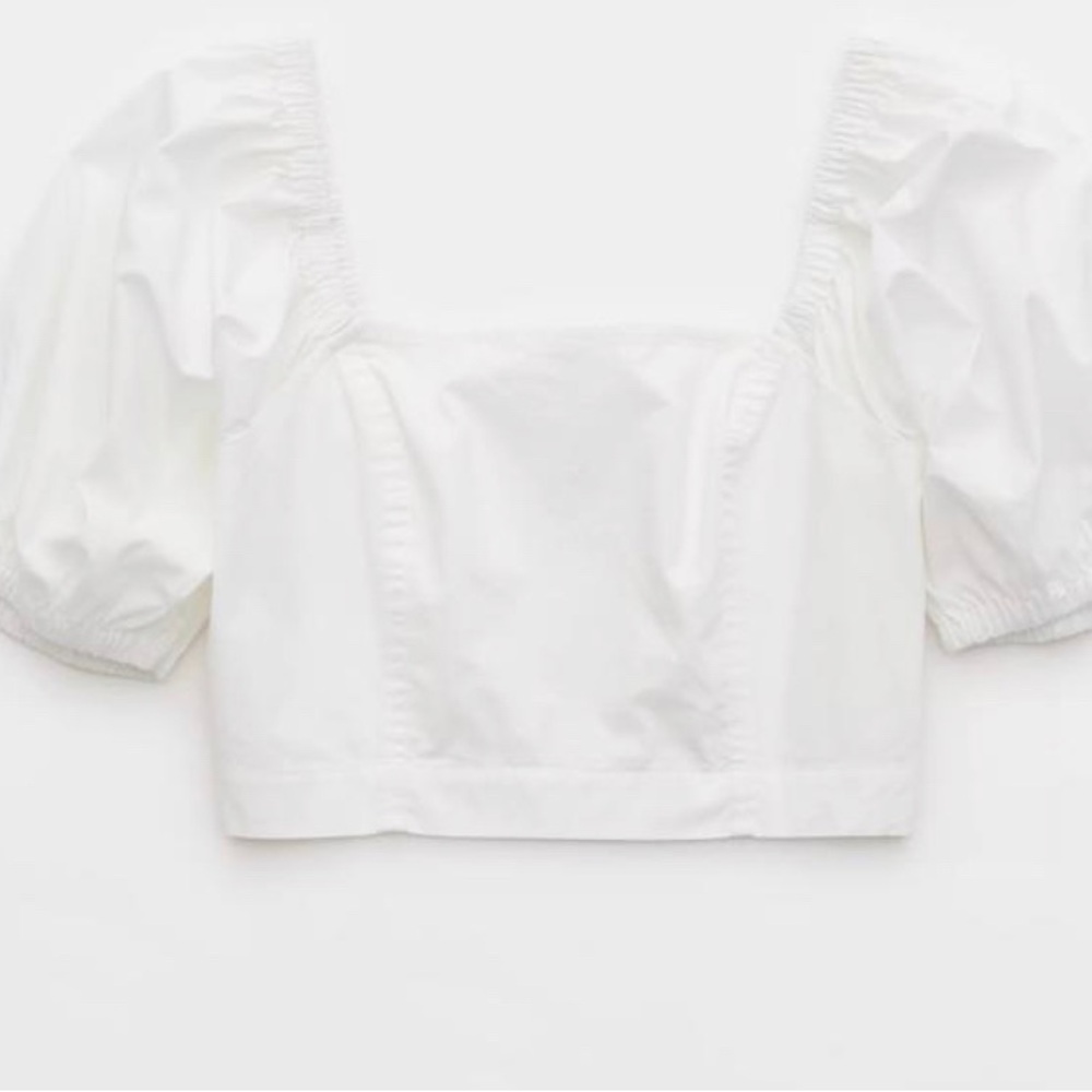 NWT Aerie White Puff-Sleeve Crop Top - Picture 4 of 8